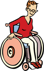 Eine Frau im Rollstuhl.